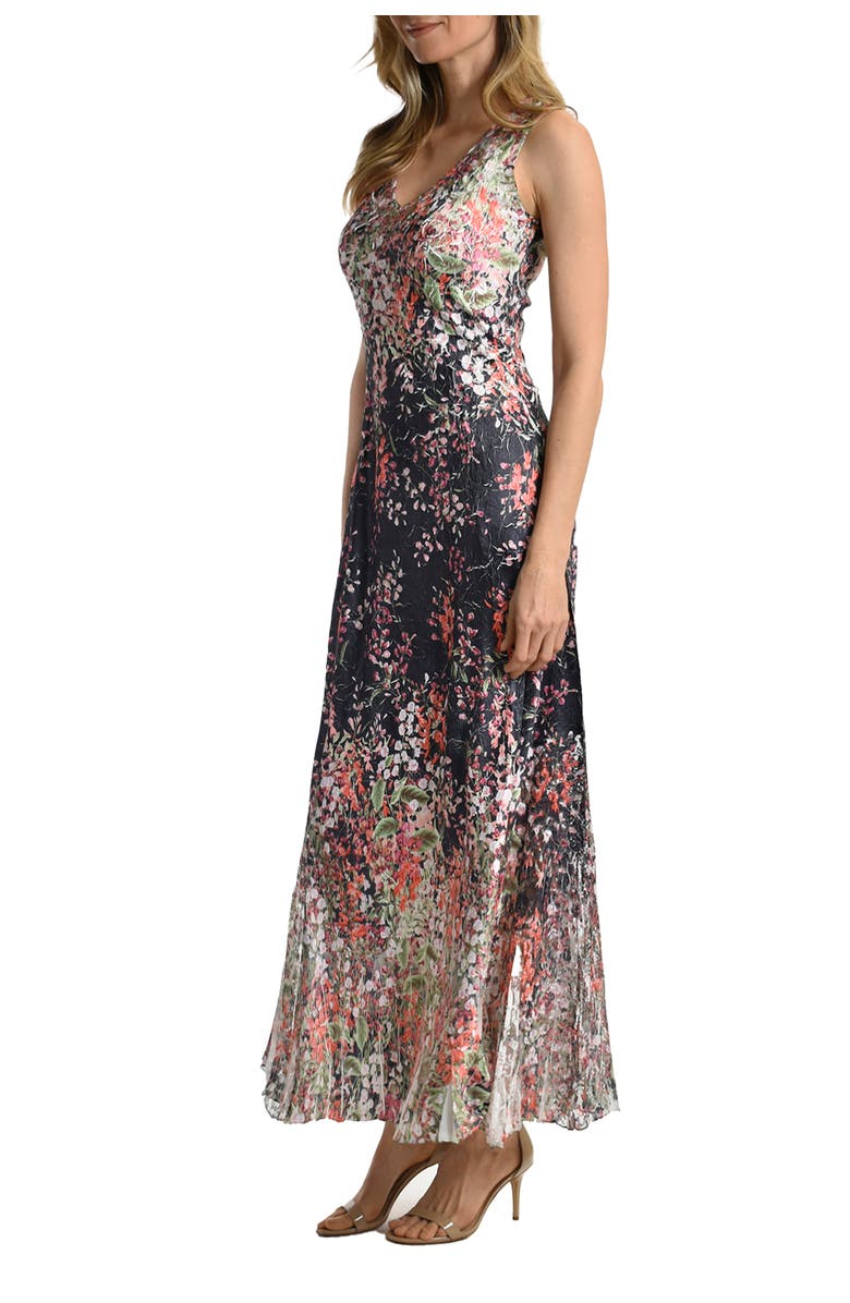 Komarov Floral Border Long Dress with Lace Up Back Detail, Alternate, color, Spider Orchid