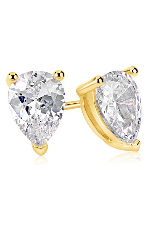 Gold Plated Pear Shape CZ Stud Earrings