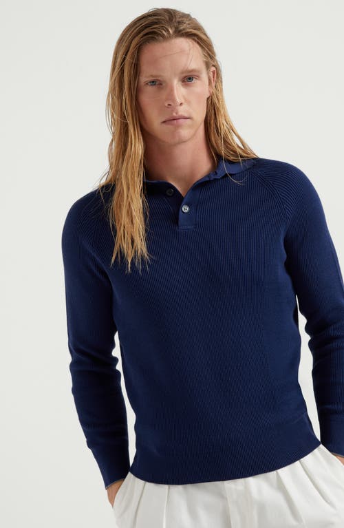 Brunello Cucinelli Polo-style Sweater In Prussian Blue