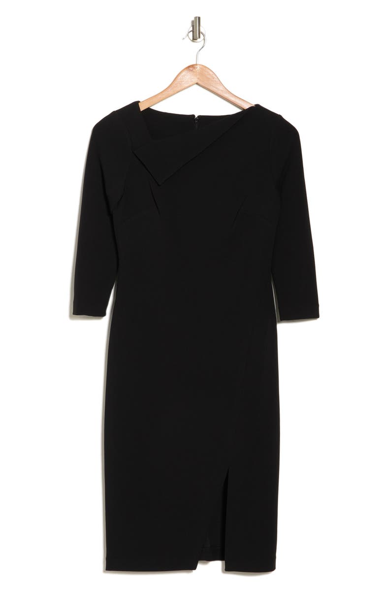 Calvin Klein Asymmetric Draped 3/4 Sleeve Sheath Dress, Alternate, color, 