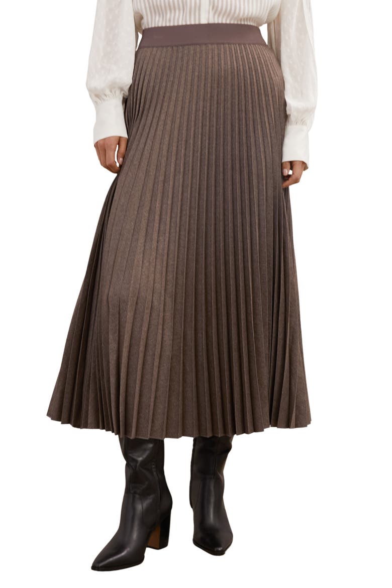Kember High Waist Pleated Midi Skirt, Main, color, MOCHA BROWN