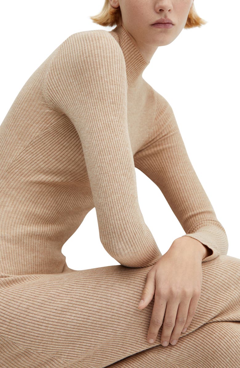 MANGO Perkins Long Sleeve Rib Dress, Alternate, color, 