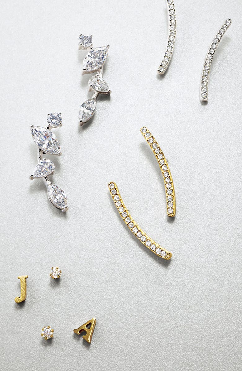 Nadri Pavé Curved Bar Stud Earrings, Alternate, color, 