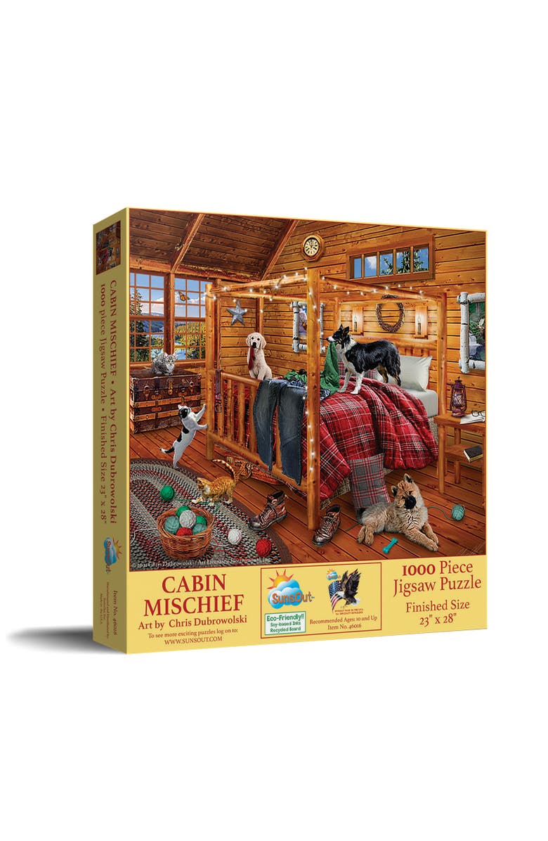 Sunsout Mountain Cabin Mischief 1000 piece Jigsaw Puzzle for Adults, Main, color, Multicolor