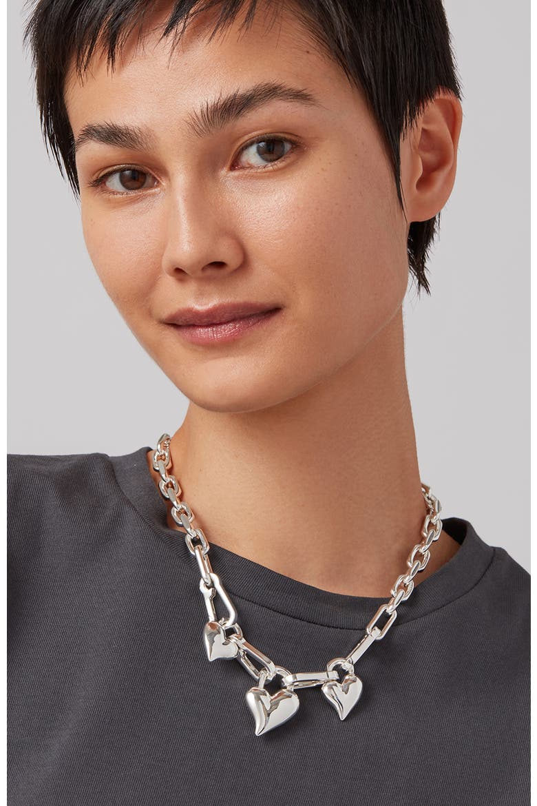 Triple Padlock Heart Pendant Chain Necklace, Alternate, color, HIGH POLISH SILVER