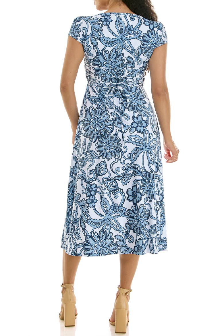 Floral Cap Sleeve Fit & Flare Dress, Alternate, color, DENIM MULTI