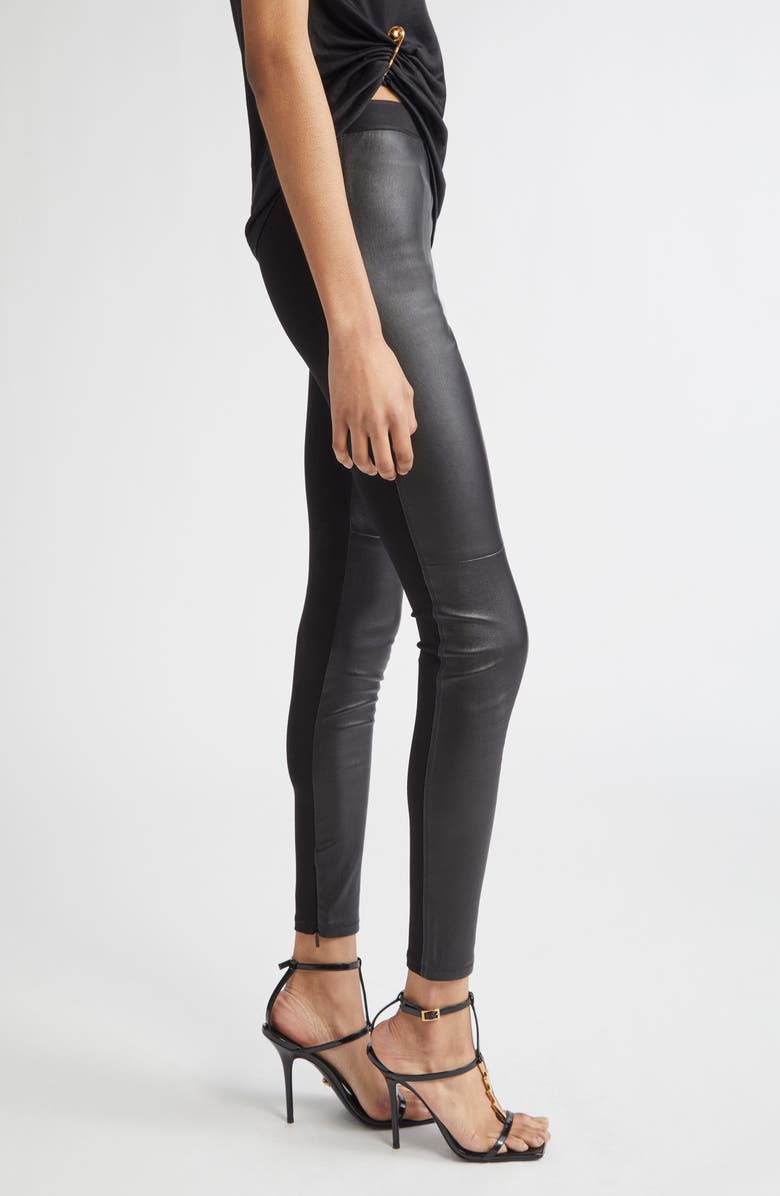 Versace Stretch Plongé Leather Leggings, Alternate, color, Black