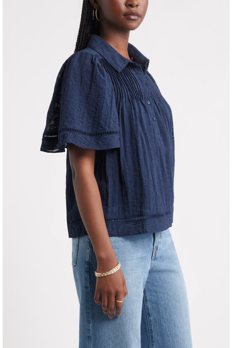 Flutter Sleeve Popover Top, Alternate, color, NAVY STILL