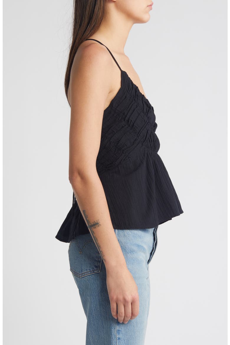 Shirred Cotton Gauze Peplum Top, Alternate, color, BLACK