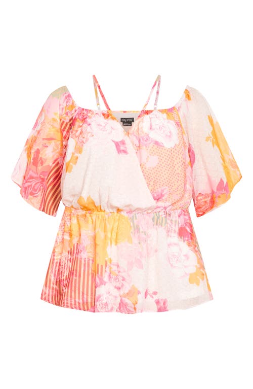 City Chic Adelina Cold Shoulder Peplum Top In Pink