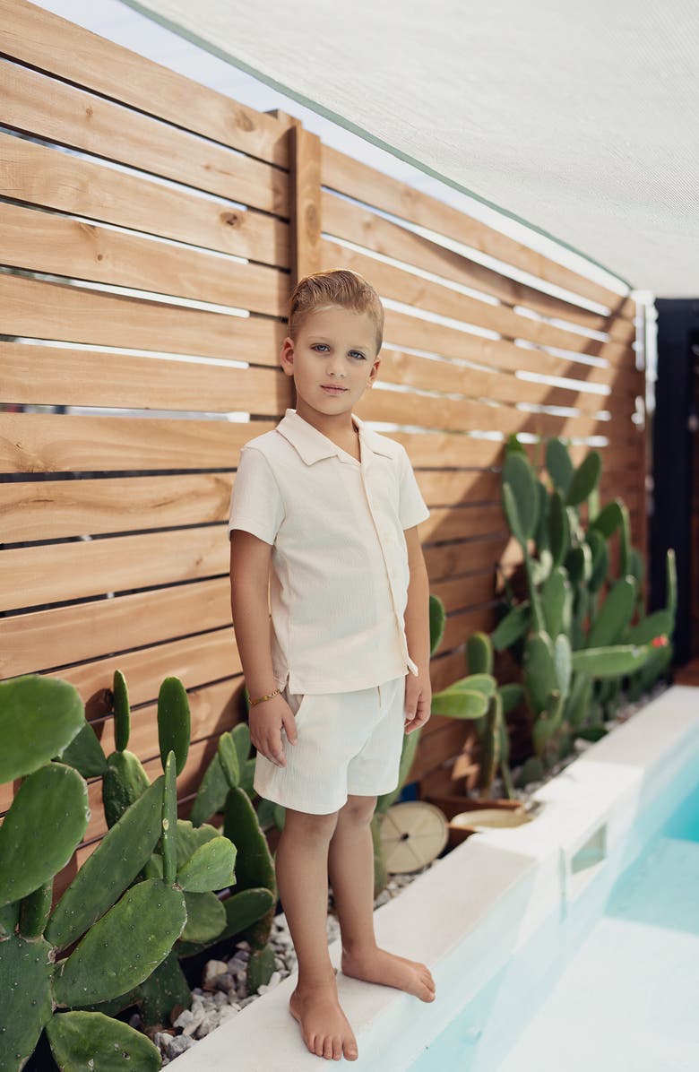 Manière Gauze Camp Shirt & Shorts Set, Alternate, color, Cream