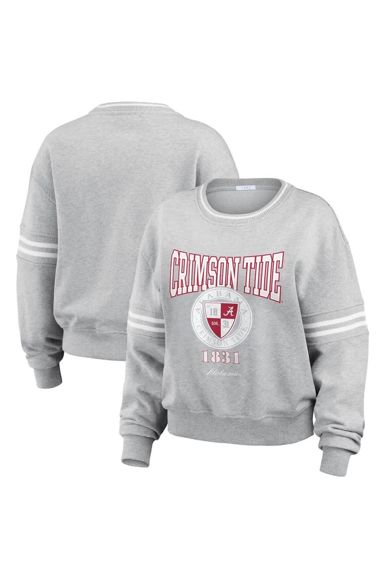 Women's WEAR by Erin Andrews Heather Gray Alabama Crimson Tide Classic Stripe Pullover Sweater, Main, color, Heather Gray