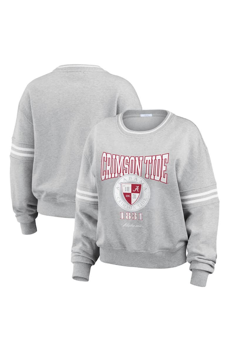 WEAR by Erin Andrews Women's WEAR by Erin Andrews Heather Gray Alabama Crimson Tide Classic Stripe Pullover Sweater, Main, color, Heather Gray