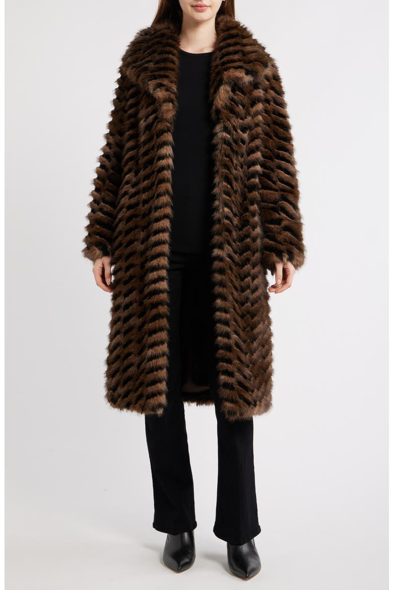 Faux Fur Coat, Alternate, color, BLACK/ BROWN MULTI COLOR