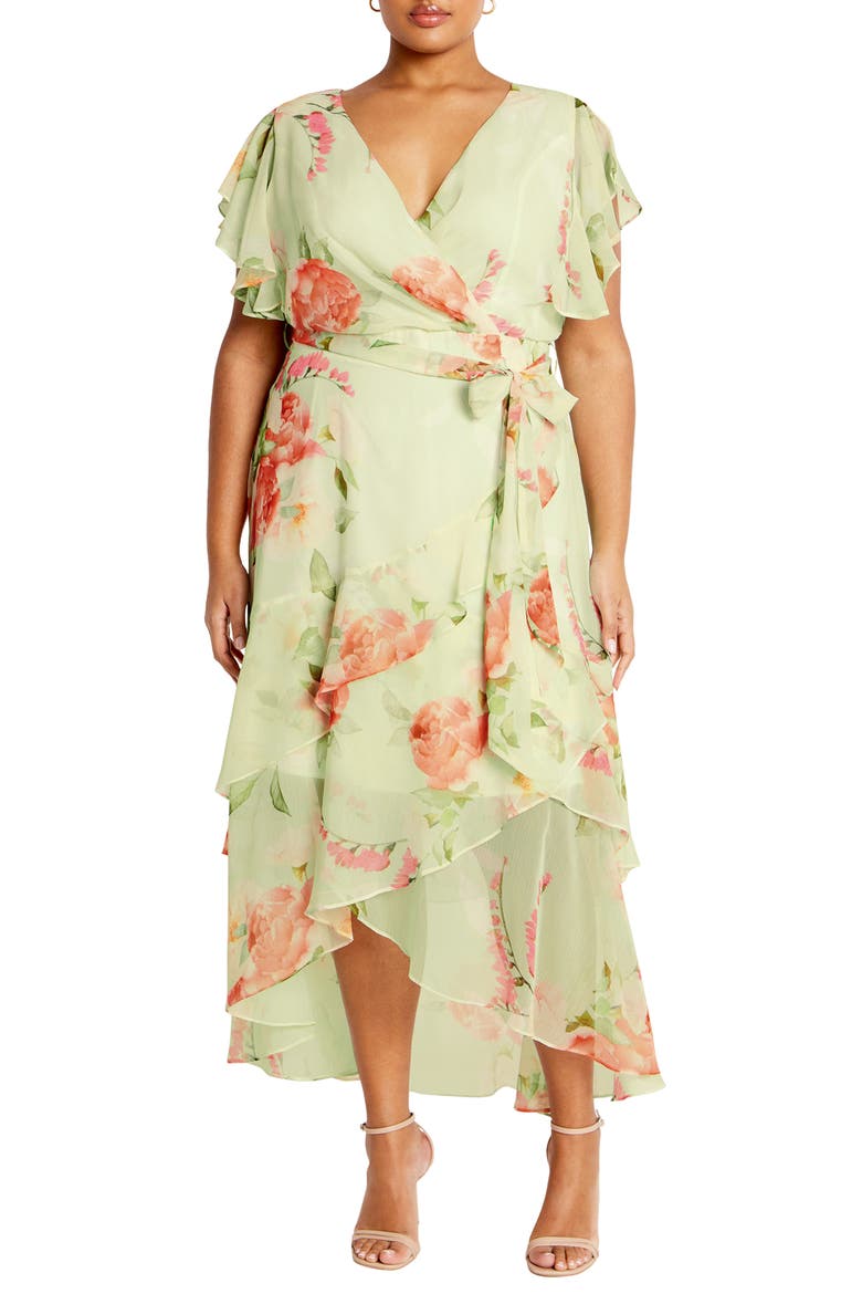Floral High Low Faux-Wrap Dress, Main, color, PETAL PRINT
