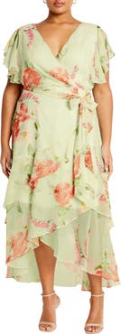 City Chic Floral High Low Faux-Wrap Dress