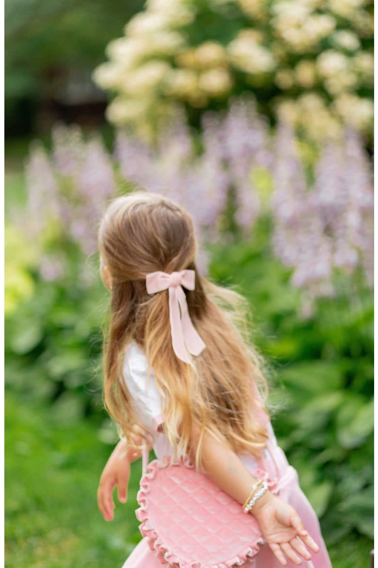 Long-Tailed Velvet Hair Bow Barrette, Alternate, color, Pink