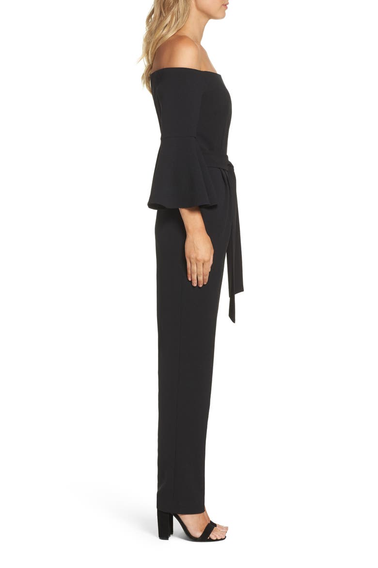 Off the Shoulder Bell Sleeve Slim Leg Jumpsuit, Alternate, color, BLACK
