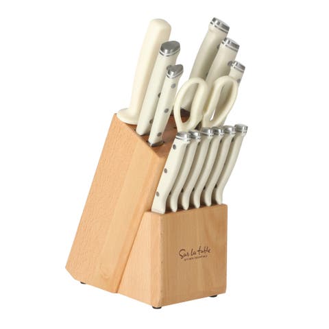 14-Piece German Steel Forged Knife Block Set with Beechwood Block