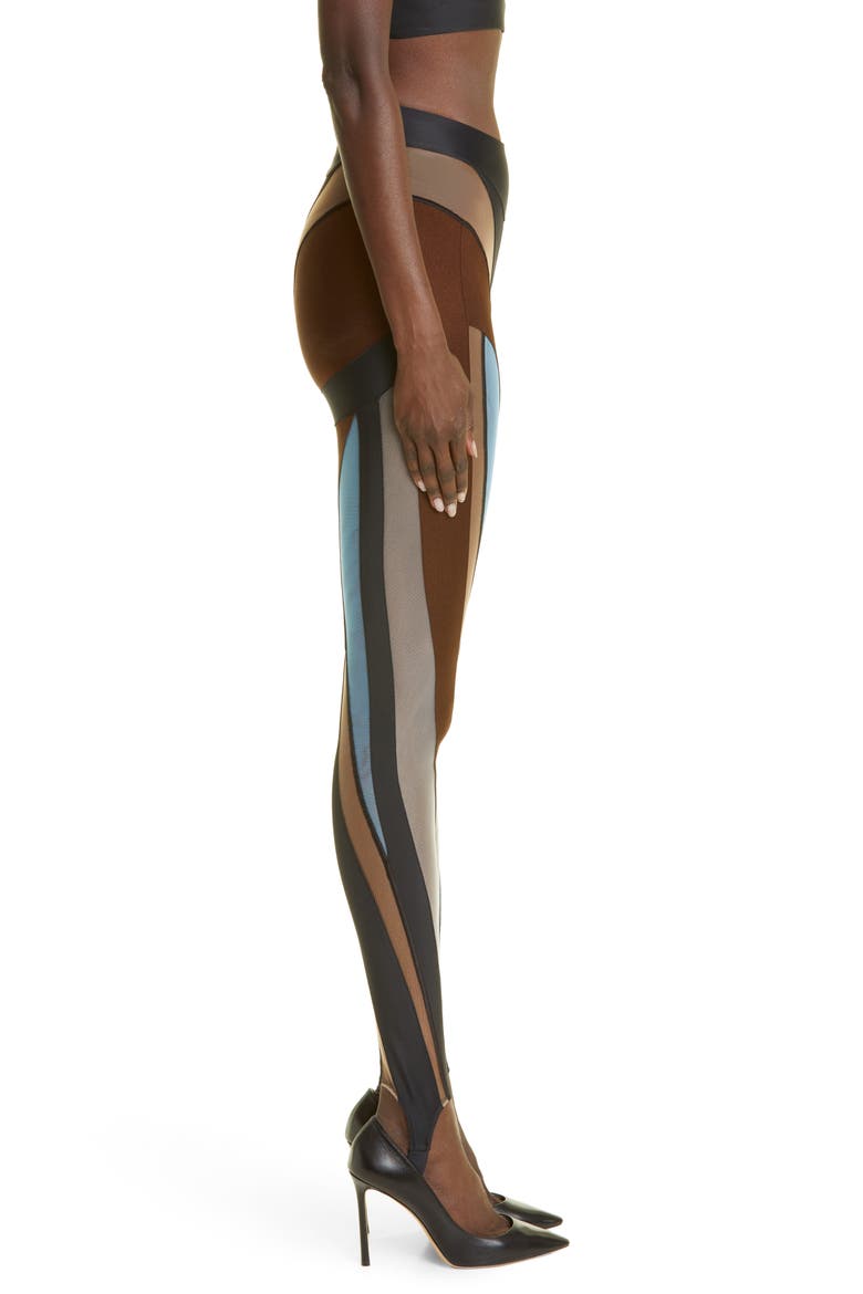 Sheer Spiral Stirrup Leggings, Alternate, color, CHOCOLATE / SKY BLUE