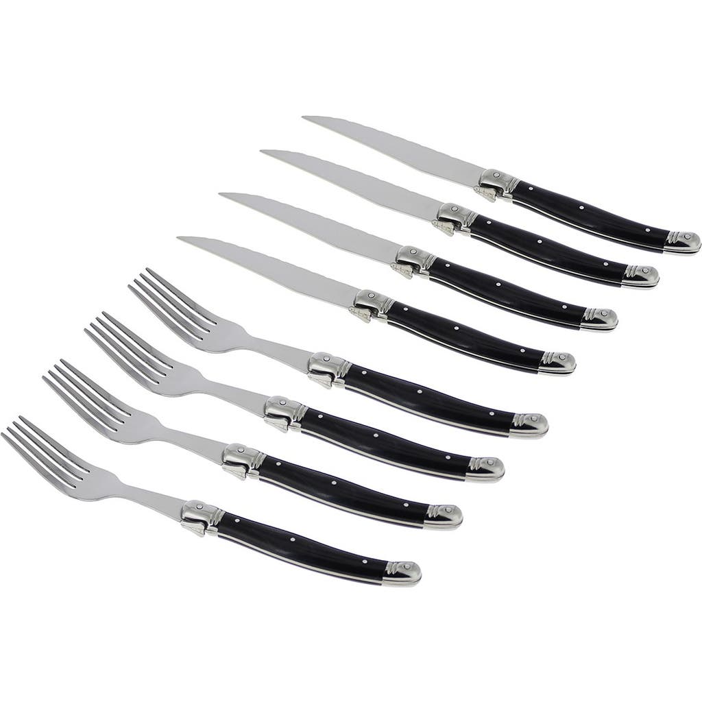 French Home 8-piece Laguiole Faux Onyx Steak Knife & Fork Set In Black
