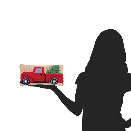 C & F Home C&f Home Red Truck W/ Christmas Tree Hooked Petite/small Accent Pillow, 6" X 12" In Red