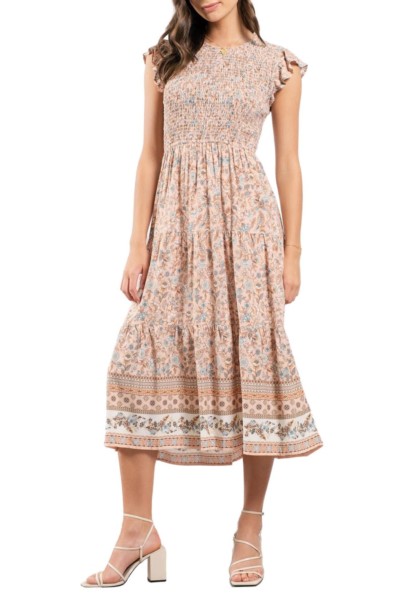 Blu Pepper Floral Border Print Maxi Dress