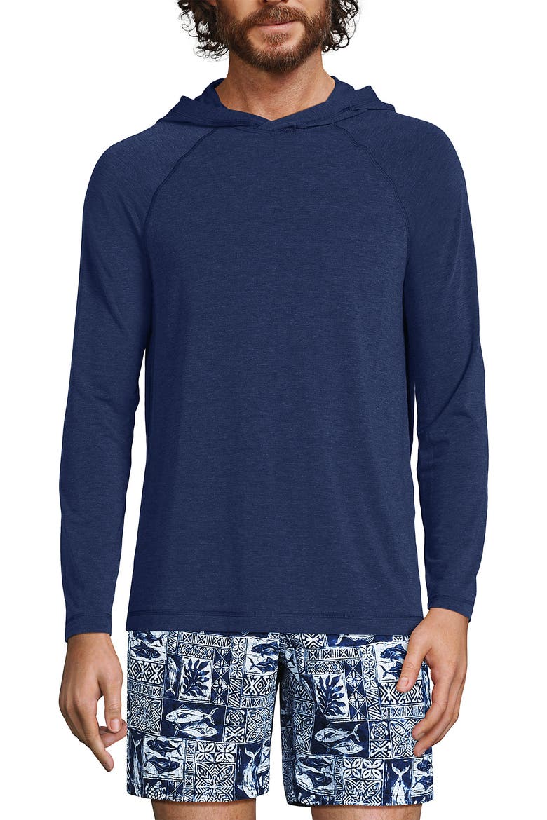 Cooling Long Sleeve UPF 50 Hooded Swim Tee Rash Guard, Alternate, color, Deep Sea Navy Heather