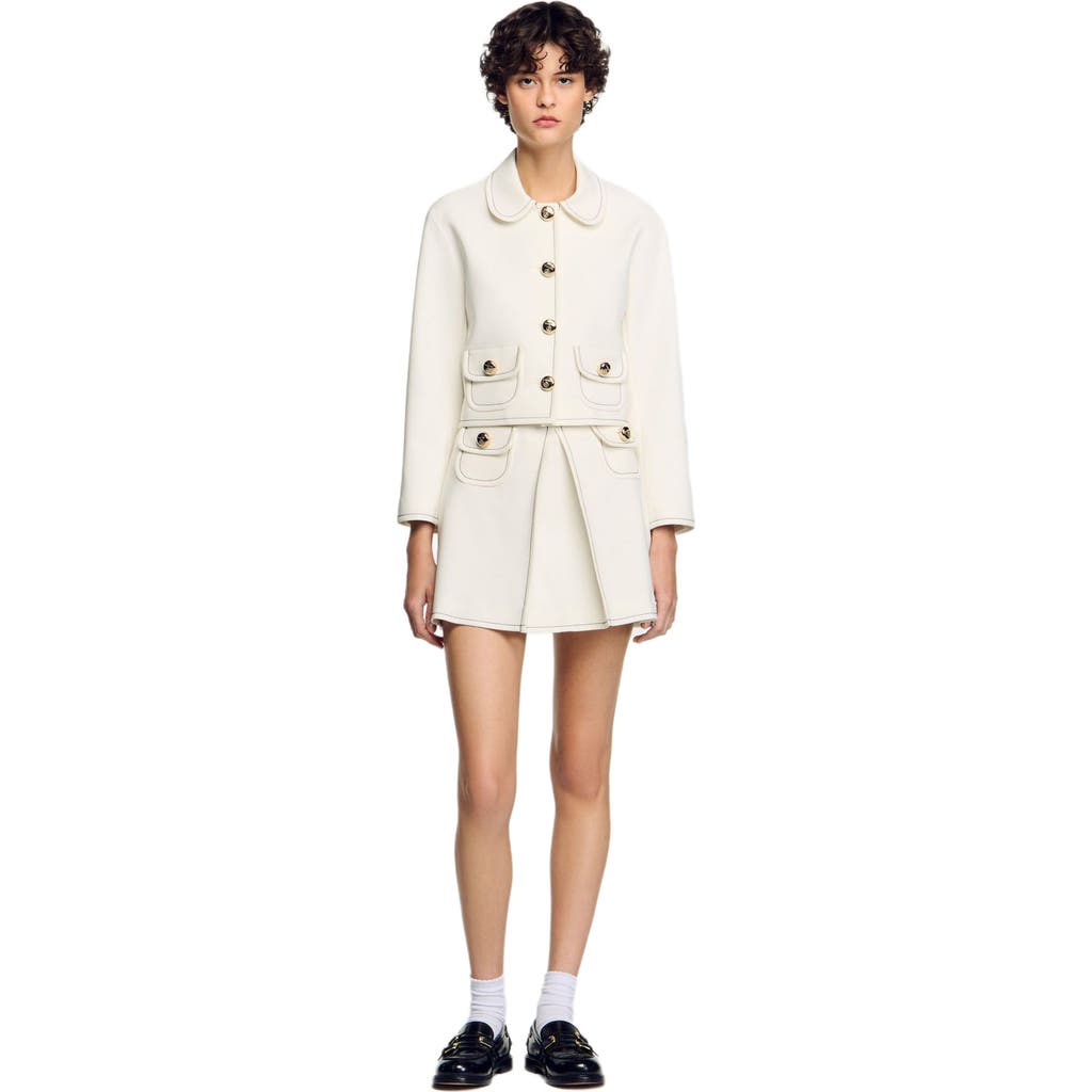 Sandro Peter Pan Collar Cropped Jacket In Ecru