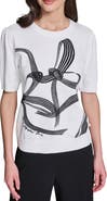 KARL LAGERFELD PARIS Bow Print Short Sleeve Cotton Sweater