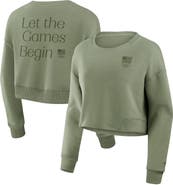 FANATICS Women's Fanatics  Olive Team USA Studio Tri-Blend Cropped Pullover Sweatshirt