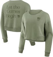 FANATICS Women's Fanatics  Olive Team USA Studio Tri-Blend Cropped Pullover Sweatshirt