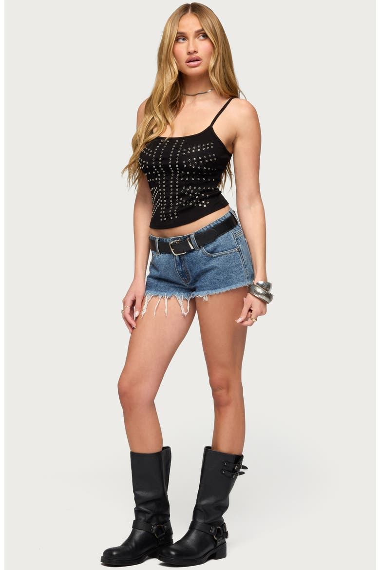 Union Jack Grommet Crop Camisole, Alternate, color, BLACK