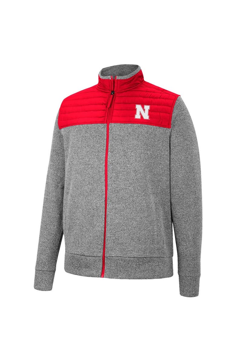 COLOSSEUM Men's Colosseum Gray/Scarlet Nebraska Huskers Putter Herringbone Full-Zip Jacket, Alternate, color, 