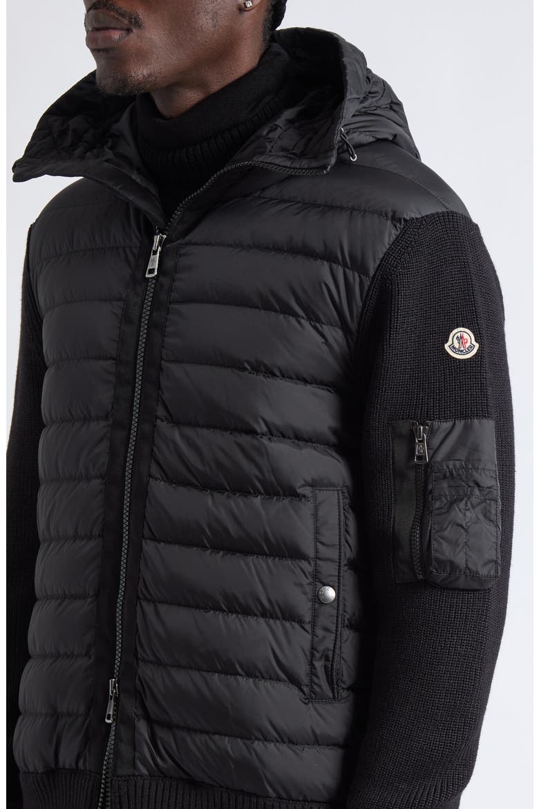 Quilted Front Wool Blend Cardigan, Alternate, color, BLACK