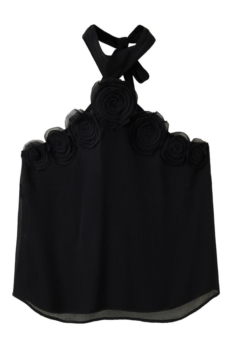 Rosette Chiffon Halter Top, Main, color, BLACK