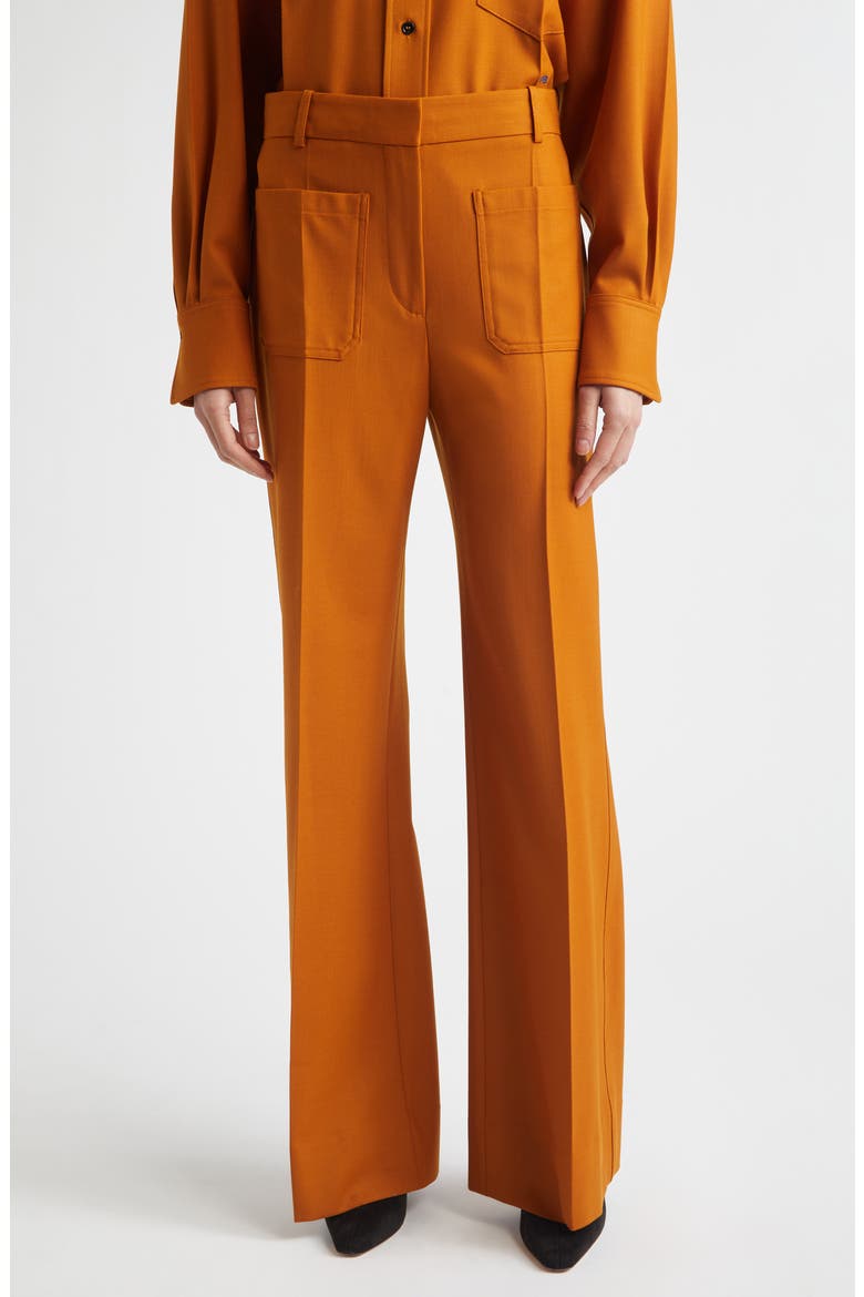Alina High Waist Stretch Flare Leg Pants, Main, color, BRONZE
