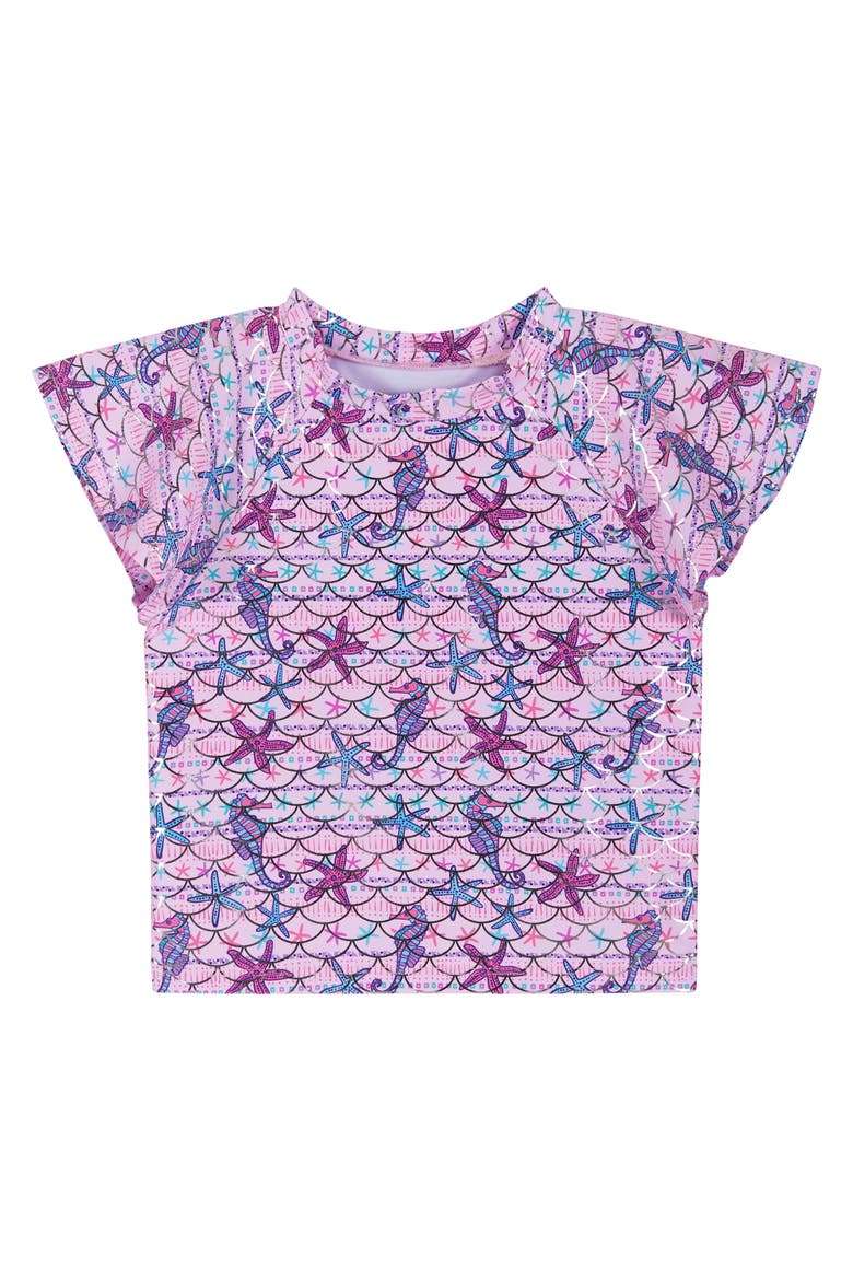 Kids' Short Sleeve Two-Piece Rashguard Swimsuit, Alternate, color, PURPLE SEA CREATURE