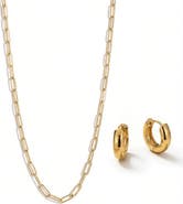 Joey Baby Classic Chain 18K Gold Plated Necklace And Huggie Earring Set