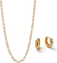 Joey Baby Classic Chain 18K Gold Plated Necklace And Huggie Earring Set