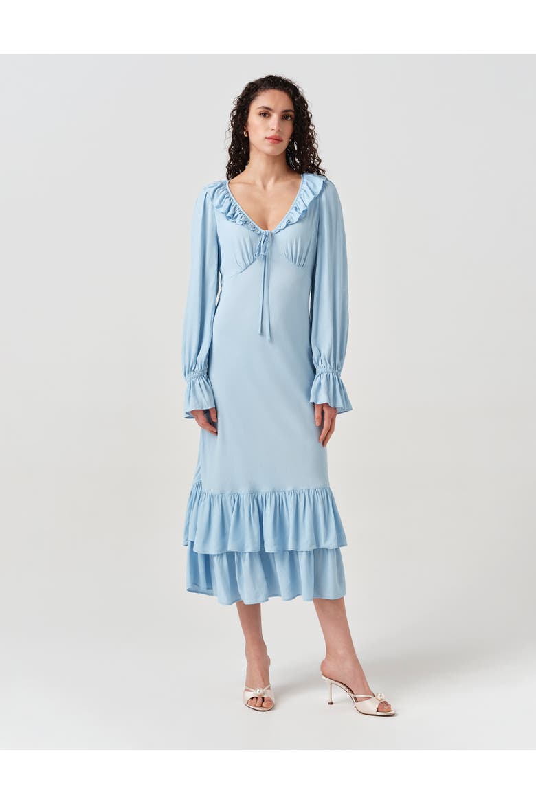 Melina Crepe Ruffle Hem Midi Dress, Main, color, Blue