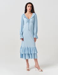 Ghost London Melina Crepe Ruffle Hem Midi Dress