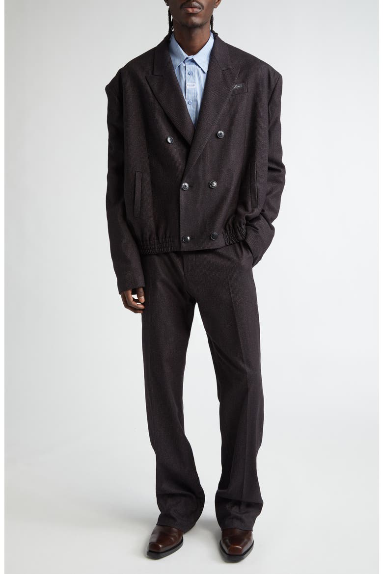 Pinstripe Relaxed Fit Tailored Pants, Alternate, color, BLACK-RED STRIPE