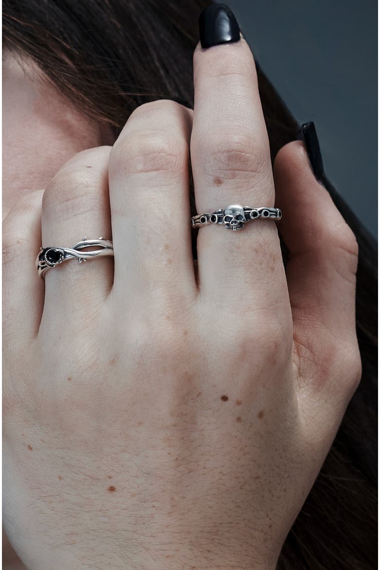 Teara Skull Sterling Silver Ring, Main, color, Silver