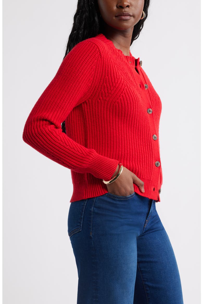 Shaker Stitch Pointelle Pima Cotton & Merino Wool Cardigan, Alternate, color, RED BARBADOS CHERRY