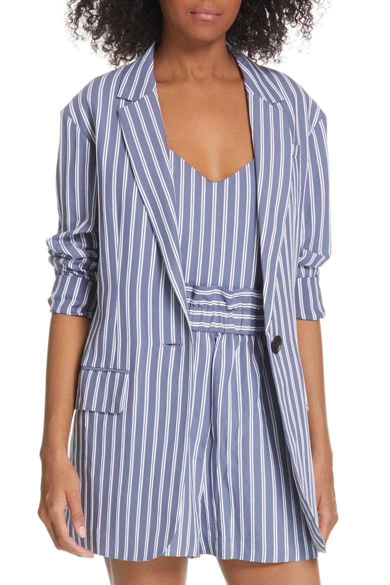 Stripe Oversize Twill Blazer, Main, color, DUSTY BLUE MULTI