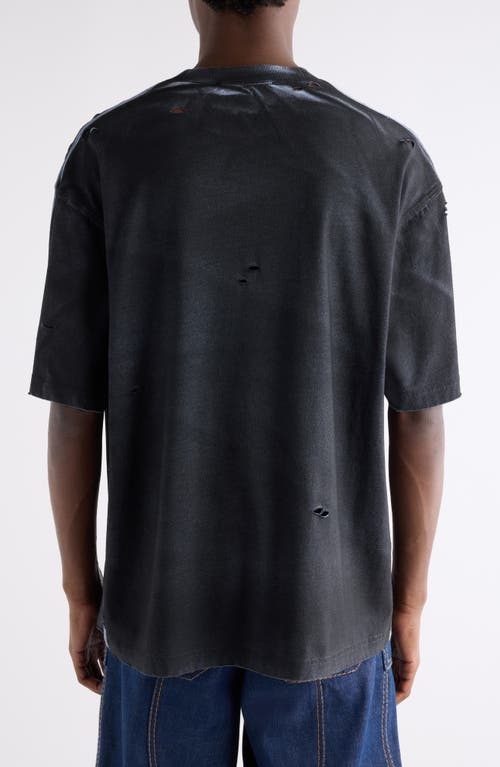 Acne Studios Exford U Distressed Coated Button Logo Graphic T-shirt In Black