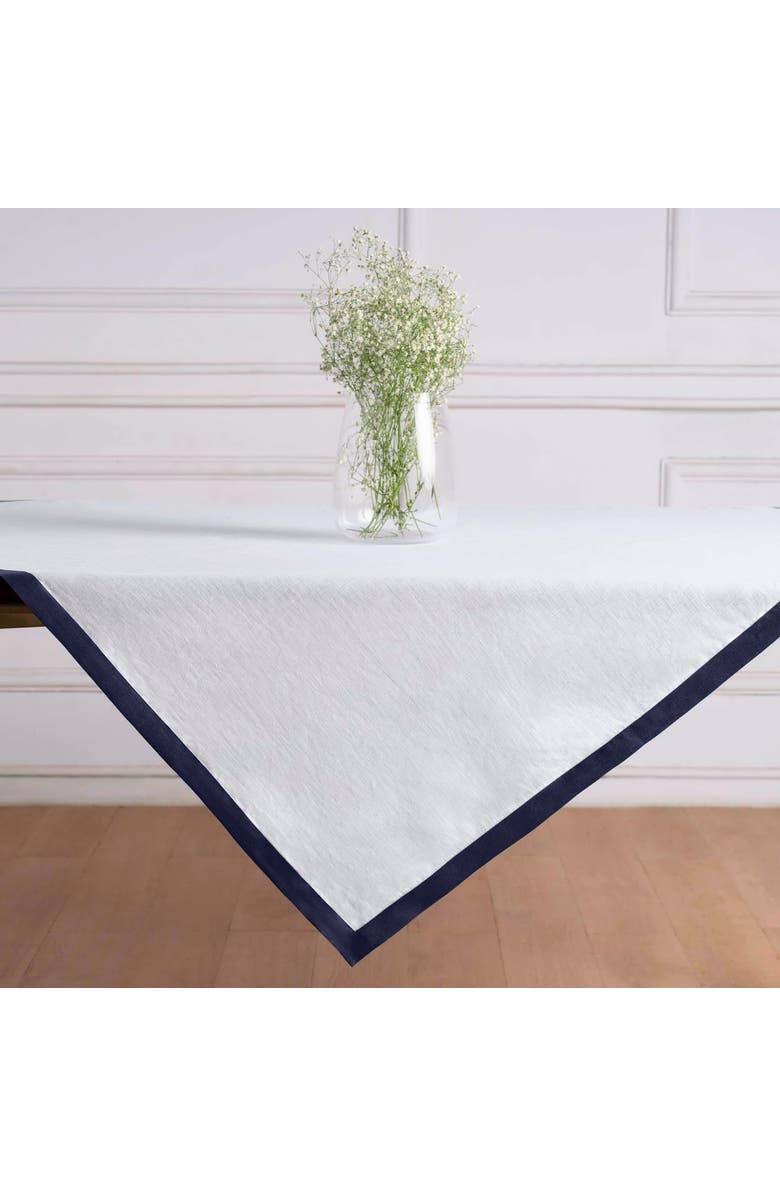 Solino Home Linen Table Throw - Classic, 52" x 52" Inch, Main, color, Navy And White