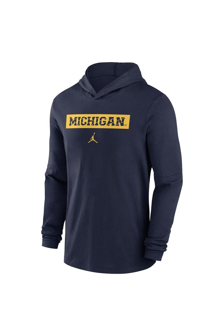 Men's Jordan Brand Navy Michigan Wolverines 2024 Sideline Hoodie Performance Long Sleeve T-Shirt, Alternate, color, Navy