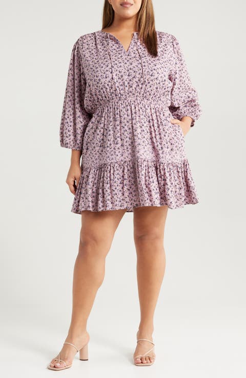 Floral Print Ruffle Hem Minidress (Plus)